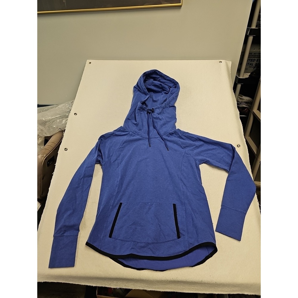 ATHLETA Sweatshirt Womens Blue Cowl Neck Stretch Pullover Hoodie L  Thumb hole